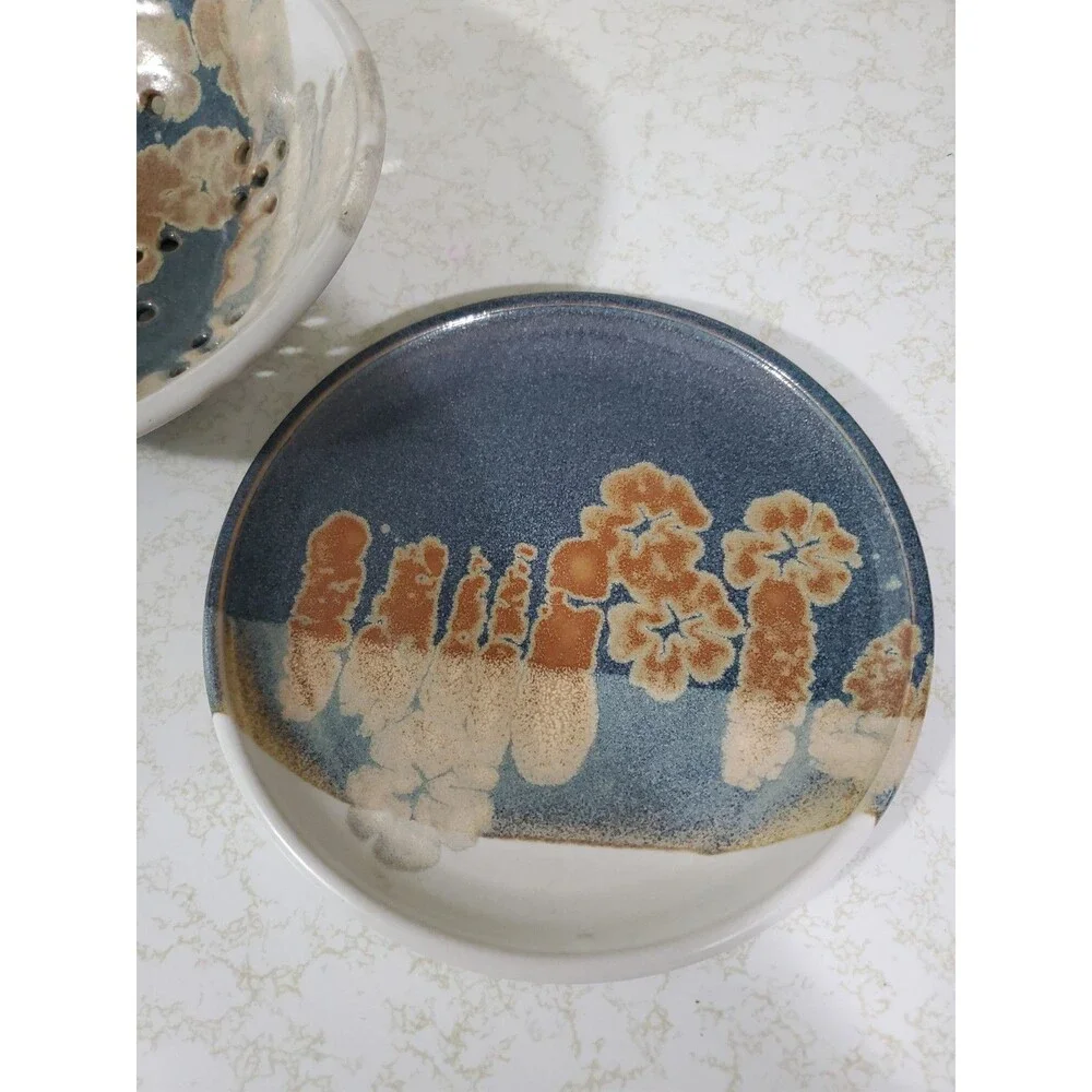 Colander / Berry Bowl Strainer & Tray Studio Art Pottery Handmade Stoneware